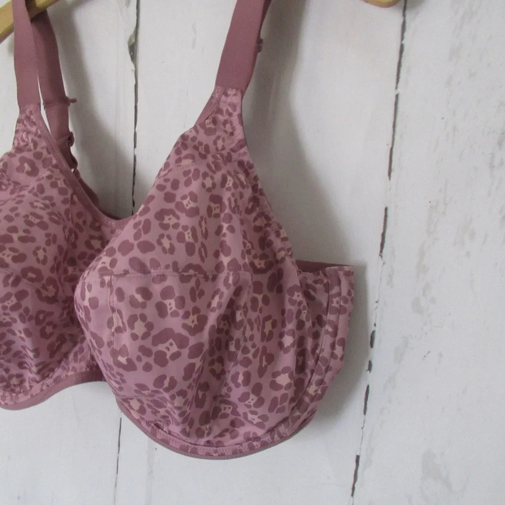 Elomi Sports Bra 42I Pink Leopard Energise Underwire Sport Convertible Plus Size